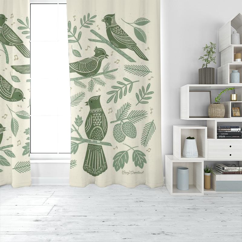 Green Flora and Fauna - Printed curtains -100% polyester -2pc for bedroom curtains and living room decoration.