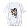 Interesting Tshirt Short Sleeves D Print Cute Round Neck Loose Cat Pattern Personalised Fun Summer Cat Tshirt