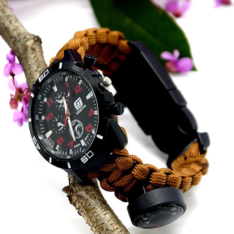 OLOMM Outdoor Paracord Watchband with Compass