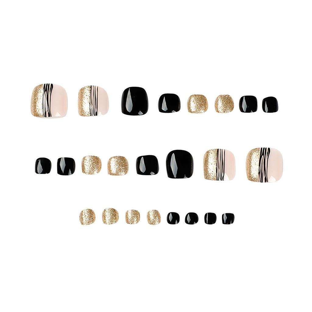 24 ks krátkých čtvercových francouzských umělých nehtů na nohou, 10 ml