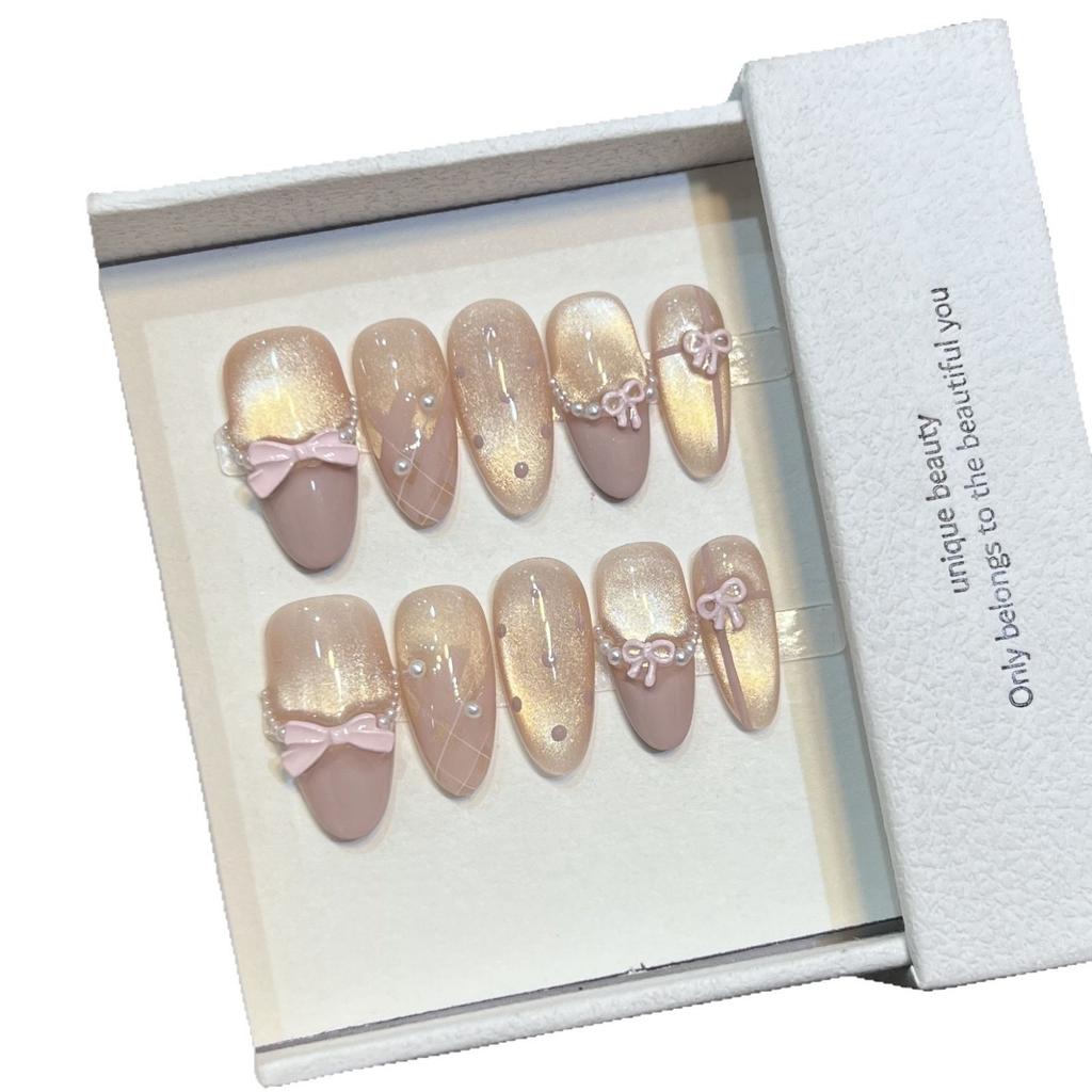 Hand-woven Armor with High-end Feeling, Fresh and Fresh Spring and Summer Polka Dot Cat Eye Nail Art Can Be Detached