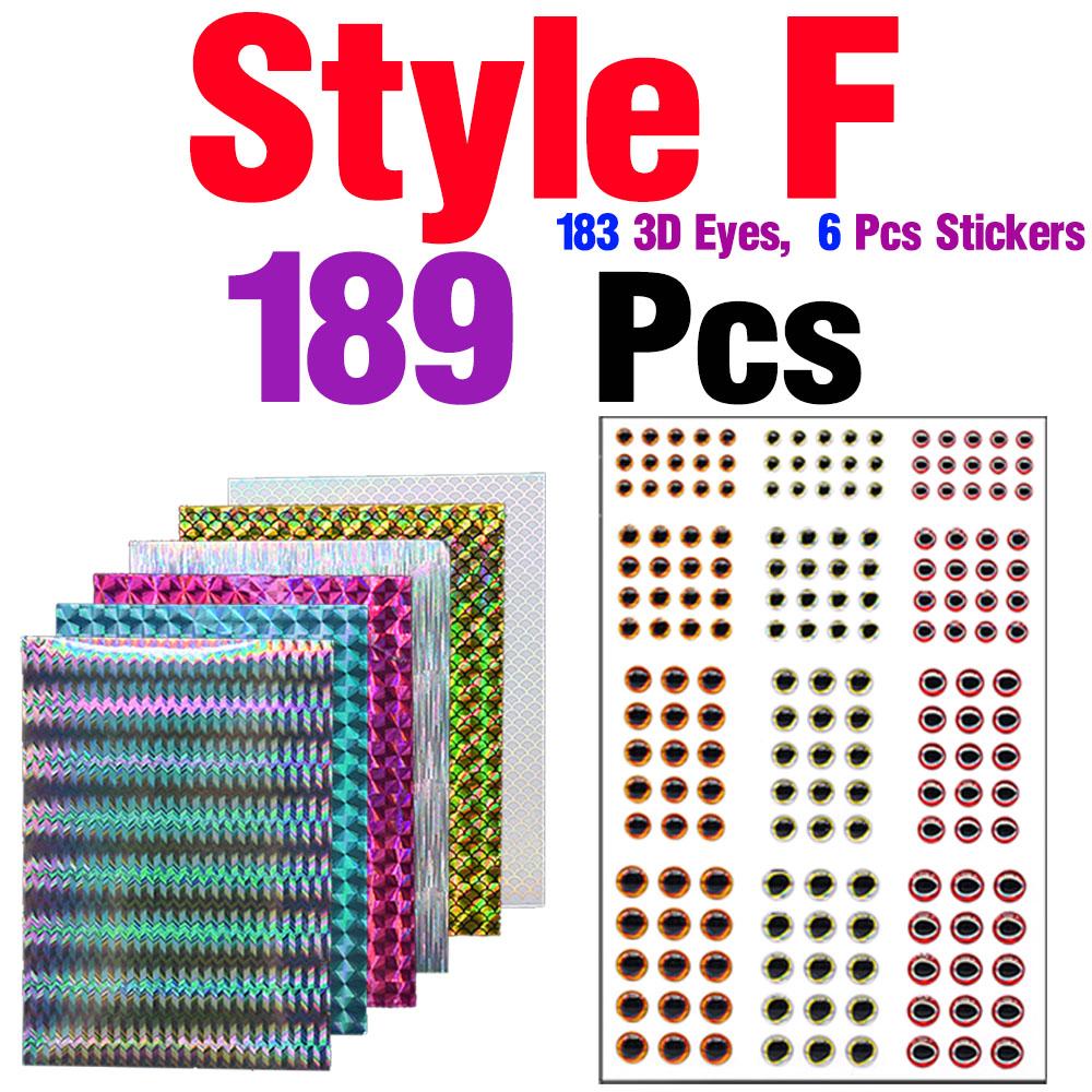 5Pcs/6Pcs Holographic Adhesive Film Sticker Flash Tape with 183Pcs 3D Fishing Lure Eyes Repair Kit DIY Making Fly Tying Fishing