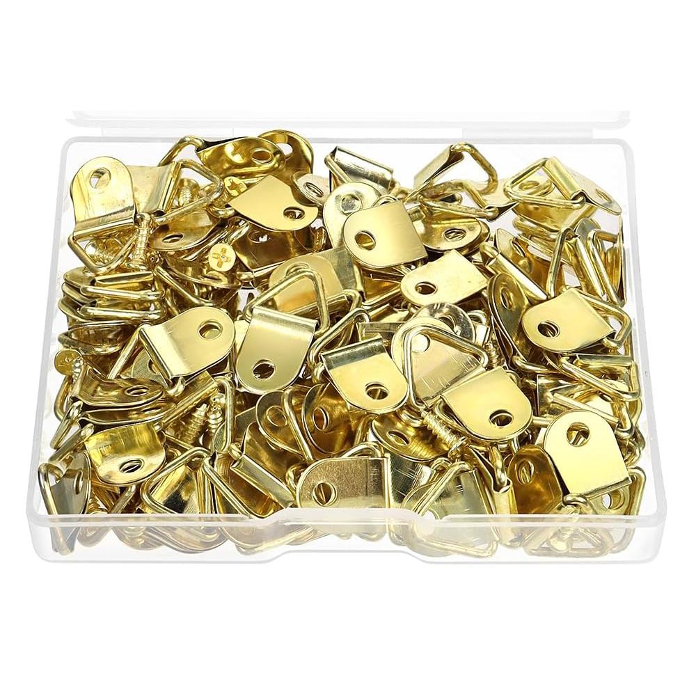 100Sets Picture Hangers with Screws Picture Frame Triangle Hook D Ring Buckle for Clock Mirror Paintings Artwork Picture Frame