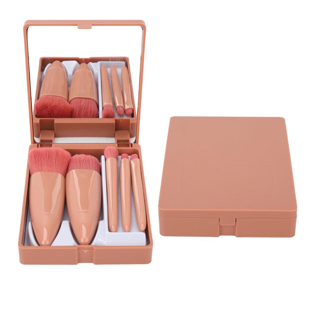 5pcs Makeup Brush Set Eyeshadow Loose Setting Powder Portable Complete Mirror Cosmetic Brushes Kit