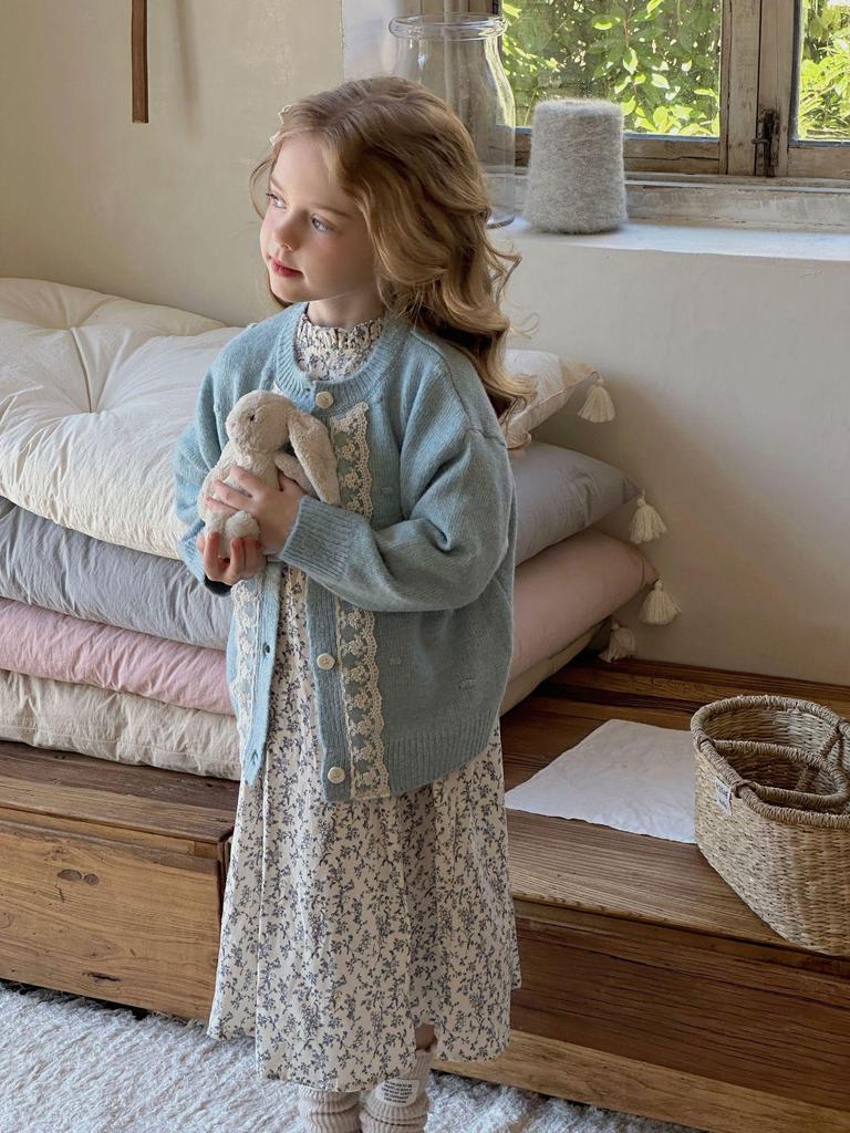 Dziewczęca wiosenna sukienka księżniczki z długim rękawem w kwiaty na rok 2025 - Moda dziecięca w stylu koreańskim