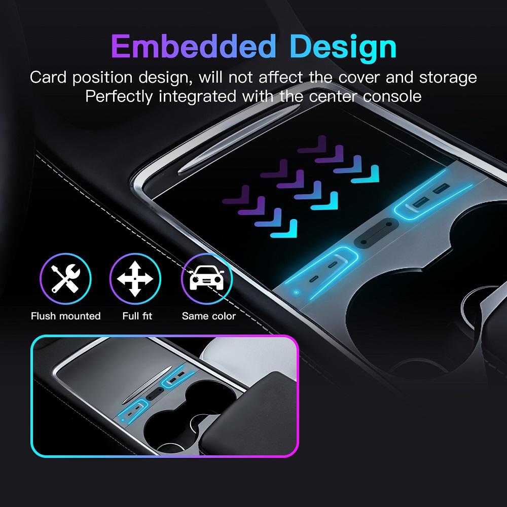 Leichter 27W Schnelllader USB-Hub Für Tesla Model 3 Tesla Model Y 2025-2025 Mit Blende Intelligente Dockingstation Autoadapter