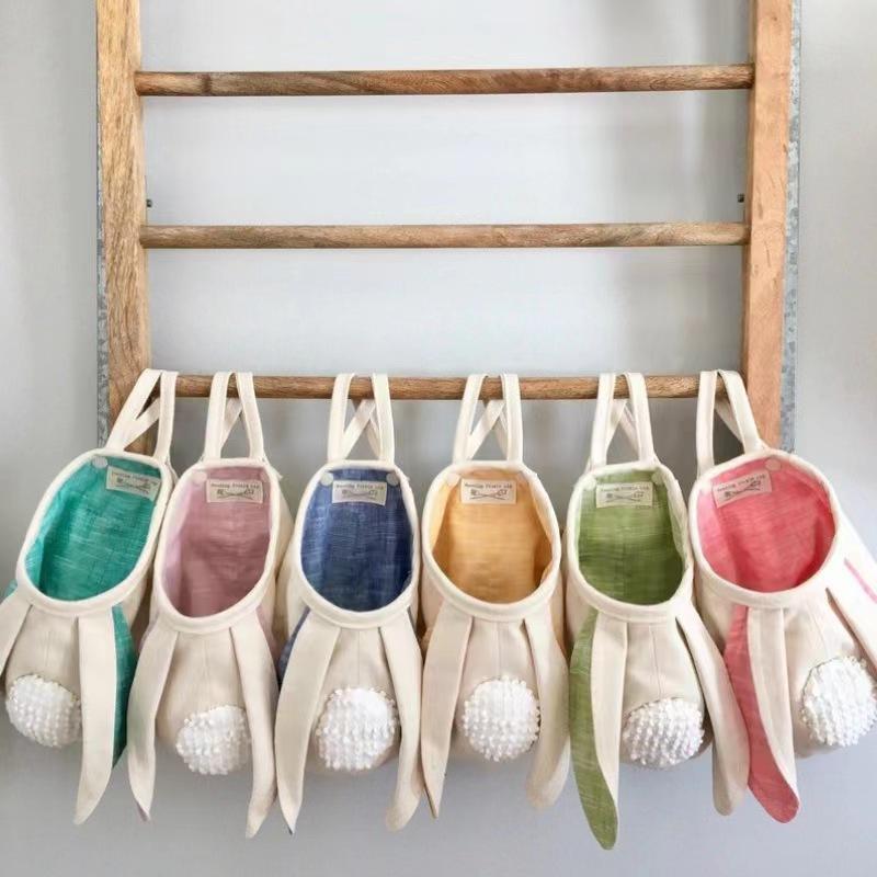 

Сумка для хранения с ушками кролика, пасхальный подарок, подвесная сумка, тканевый открытый карман, кролик розовый