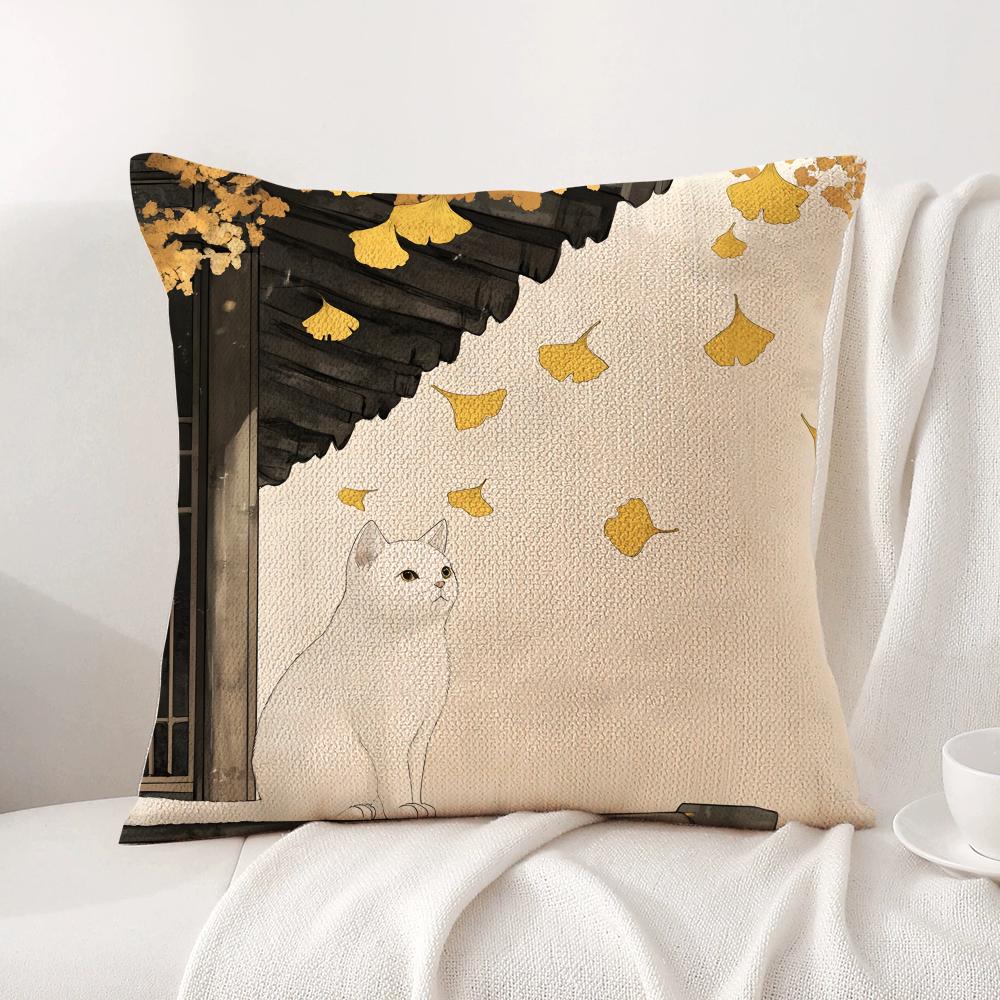 Autumn cats Cushion Cover Natural Linen Organic Fabric DoubleSided Printing Sofa Home Decor Breathable Bed Pillow