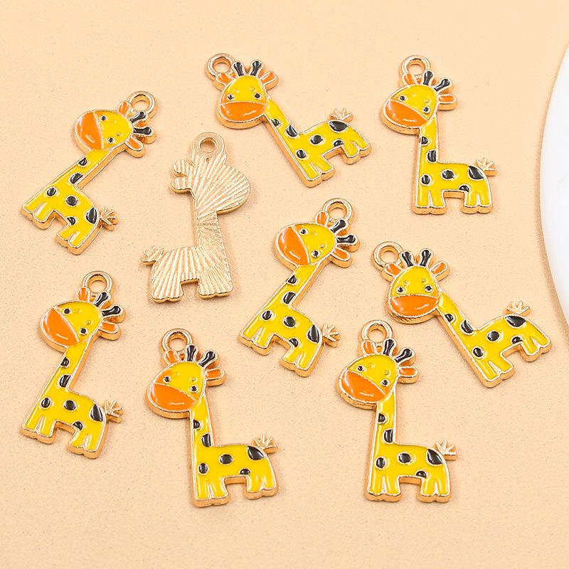 6-Color 15x24mm DIY Alloy Jewelry: Cute KC Gold Giraffe Charms with Drip Oil