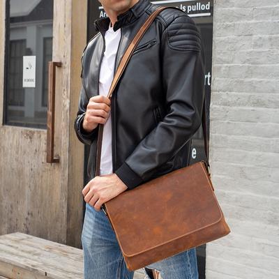 Borsa da uomo in pelle Crazy Horse, vera pelle, tracolla, strato superiore in pelle di mucca, borsa a tracolla vintage