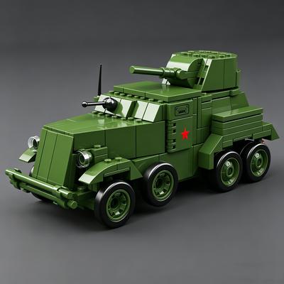 BA-10 Heavy Armored Car Building Block Model: Tank, 8x8 Wheeled Combat Vehicle, 1:35 Scale Toy Car