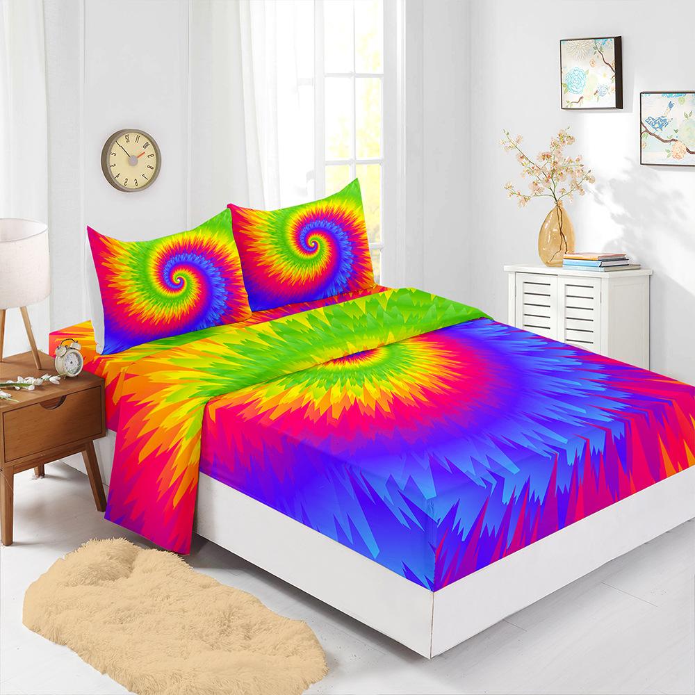 Vierteiliges Matratzenset 3D-Grafikmuster 3D-Digitaldruck-Set Matratzenschutzbezug