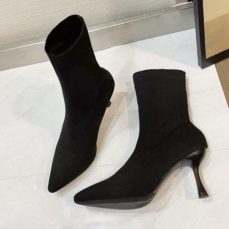 Fashion Aphixta 9cm 7cm 5cm Stretch Fabric Socks Boots Women Black Shoes Elegant Pointed Toe Knitting Elastic Ankle Boots for Women