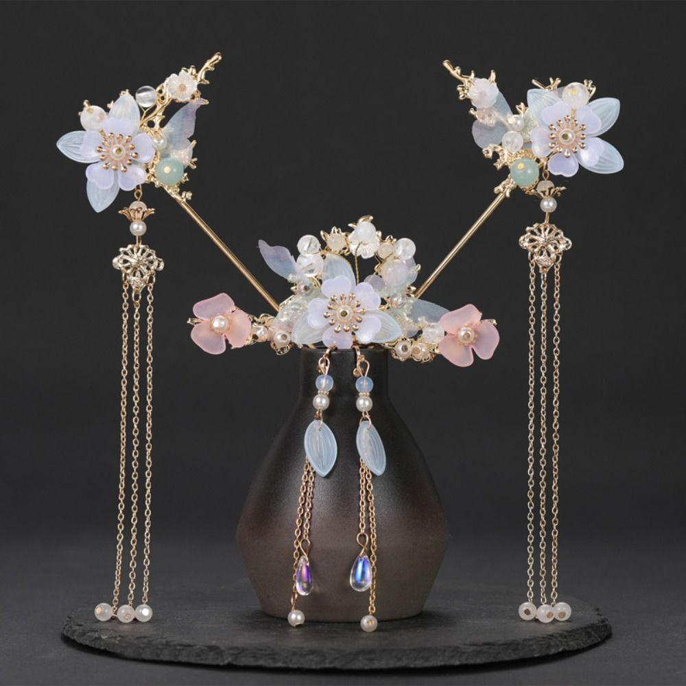 Light Colors Bridal Headwear Plastic Earrings Hairpin Set Wedding Dress Hair Accessories  Hanfu