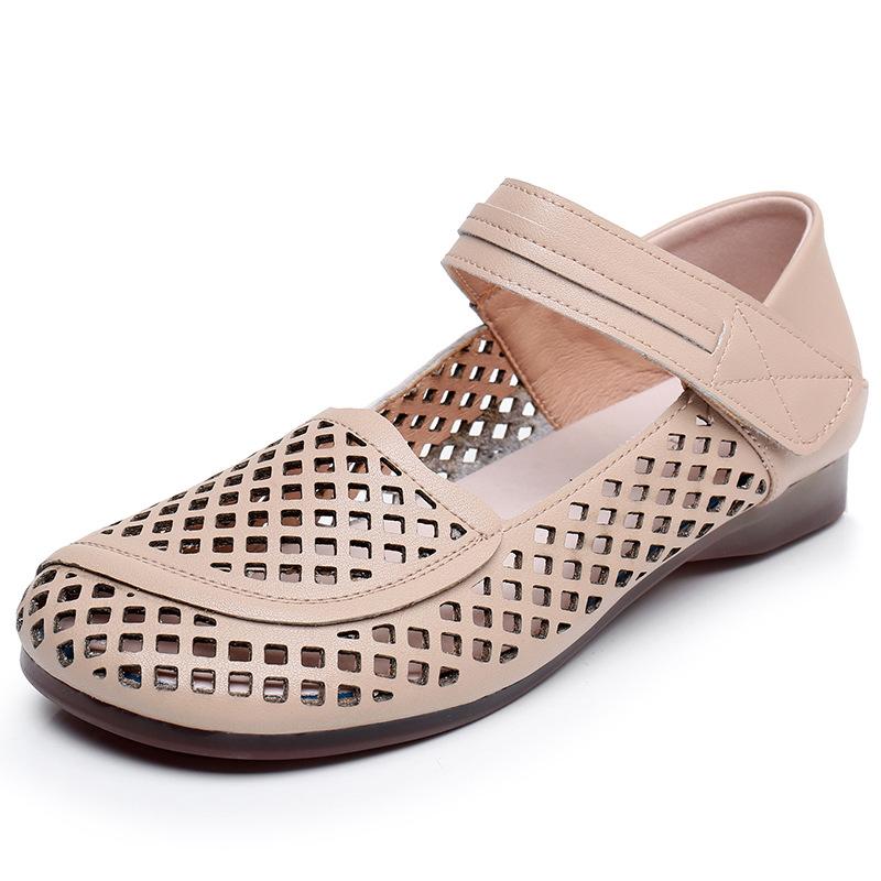 

GKTINOO 2025 Summer Genuine Leather Hollow Shoes Woman Sandals Casual Mother Flat Soft Sole Comfortable Sandals Non-slip 12