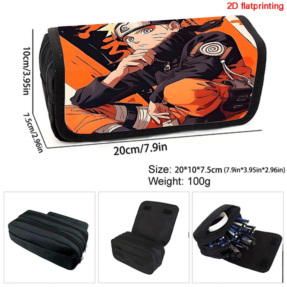 NARUTO Cartoon Pencil Box Double Layer Flip Pen Case Lightweight Stationery for Boys & Girls Ages 6-10 Kids School Daily Use