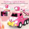 Carrier Car Toy Set with Lights & Sounds Pink Toy for Girl Toddler Kid Friction Powered Double Layer Transport Truck Gift