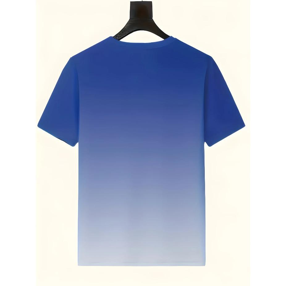 Vibrant Style| Big & Tall Men's Gradient Fishing Graphic Tee - Casual Polyester Short Sleeve, Summer Print with Heartbeat Fishing Gear, PLUS SIZE