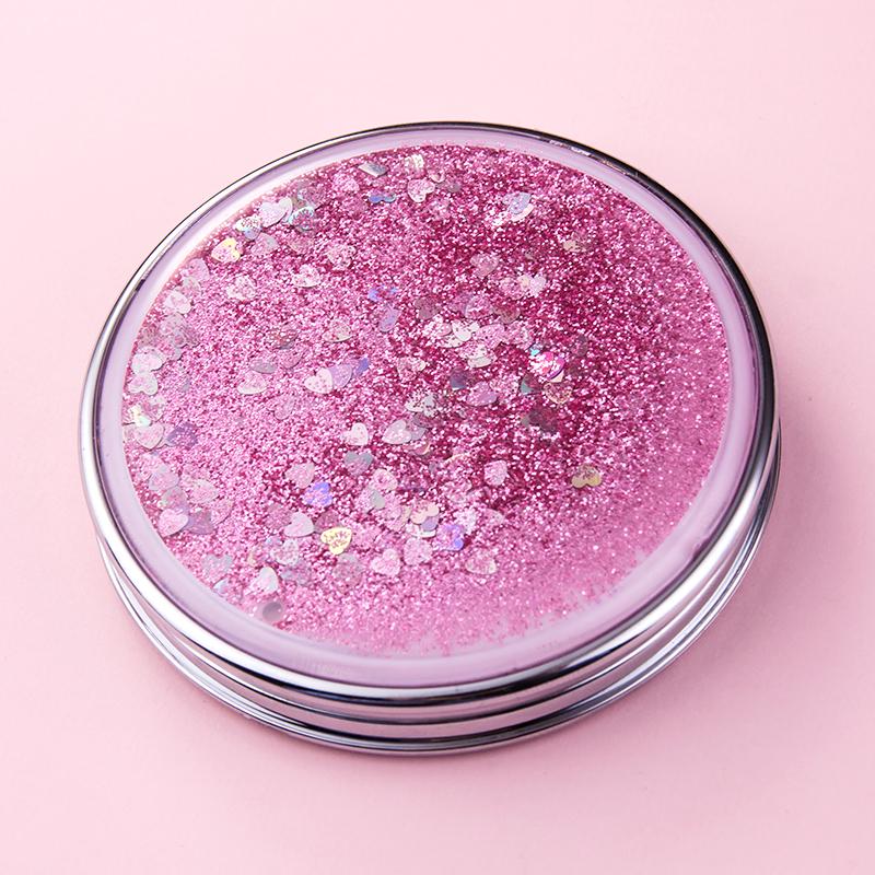 Portable Mini Quicksand Double-Sided Makeup Mirror - Cute Flip-Top, Handheld, Folding Design for Women