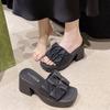 Ladies Shoes On Sale  Fashion Square Toe Anti-wrinkle Women's Slippers Summer High-heeled Casual Women Fish Mouth Shoes