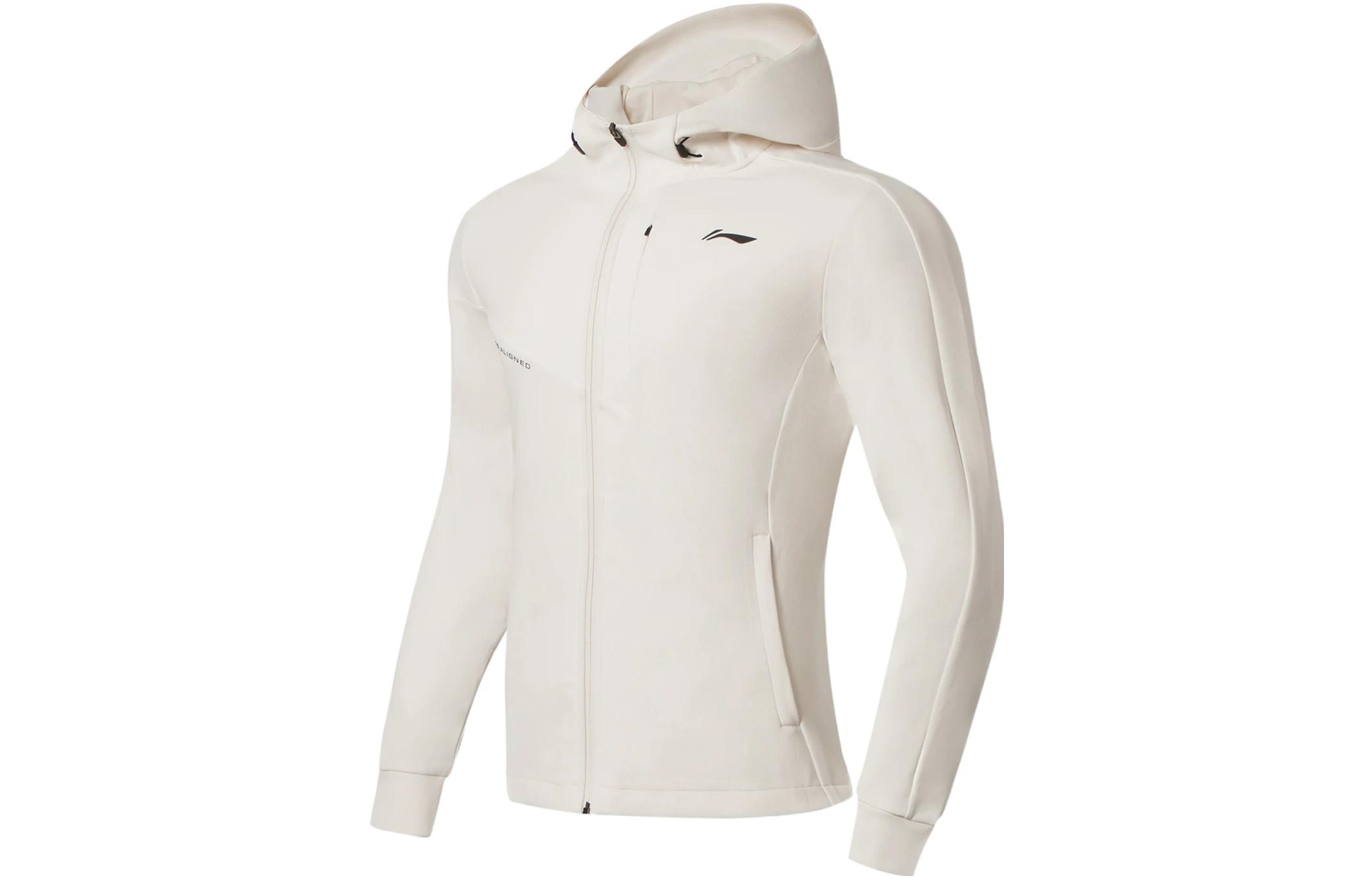 Li Ning Fitness Series Sweatshirts Men s Ecru Hooded Moderate Cardigan AWDS627-9 XXXL