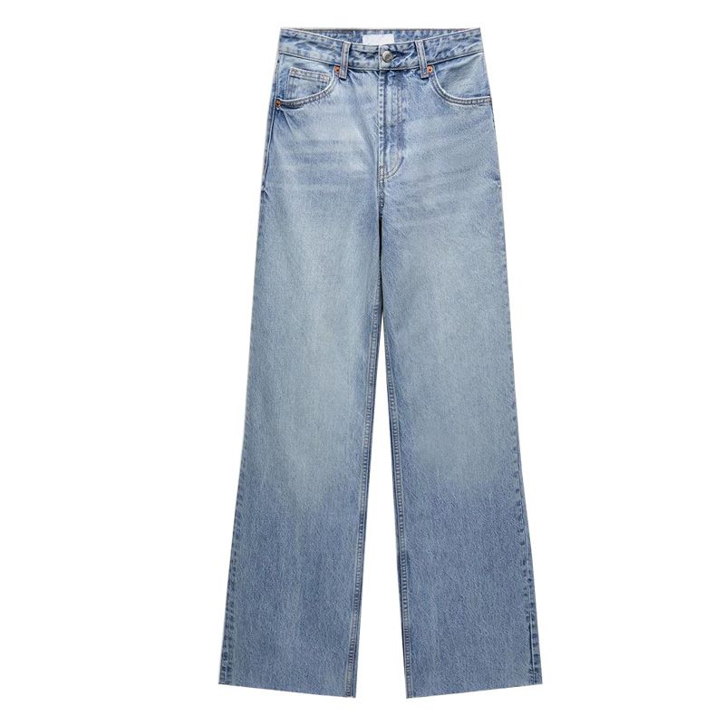 

Новые модные повседневные брюки с необработанным краем и высокой талией для осени и зимы Light Blue L