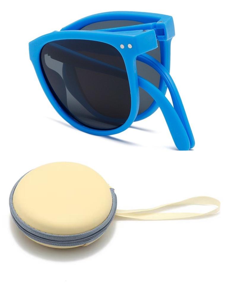 Korean Children Round Foldable Sunglasses Fashion Sun Glasses Cute Boys Girls Colorful Shades with Case