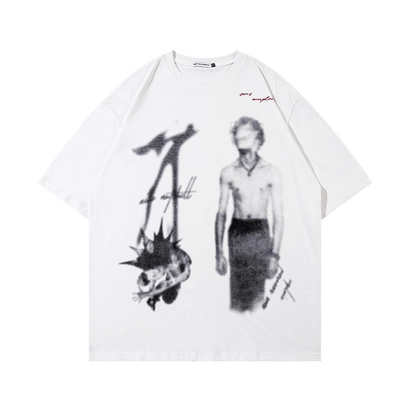 Clothing Men's Original Fuzzy Punk Print Boxy Version Niche 230g Heavy Short-sleeved T-shirt Men's and Women's Summer INS