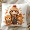 Cartoon Cat Pattern Square Polyester Pillowcase Sofa Living Room Decorative Cushion Cover Bedroom Bedside Pillow Cover