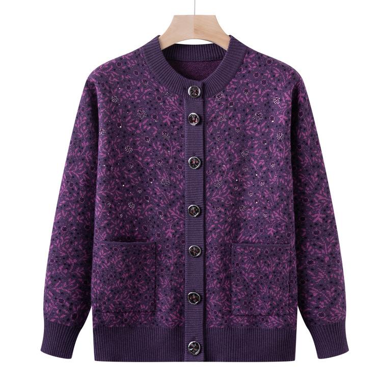 Autumn New Style Middle-aged Mothers Wear Sweater Jacket Fashion Mothers Wear Cardigan Sweater Grandma Wear Top