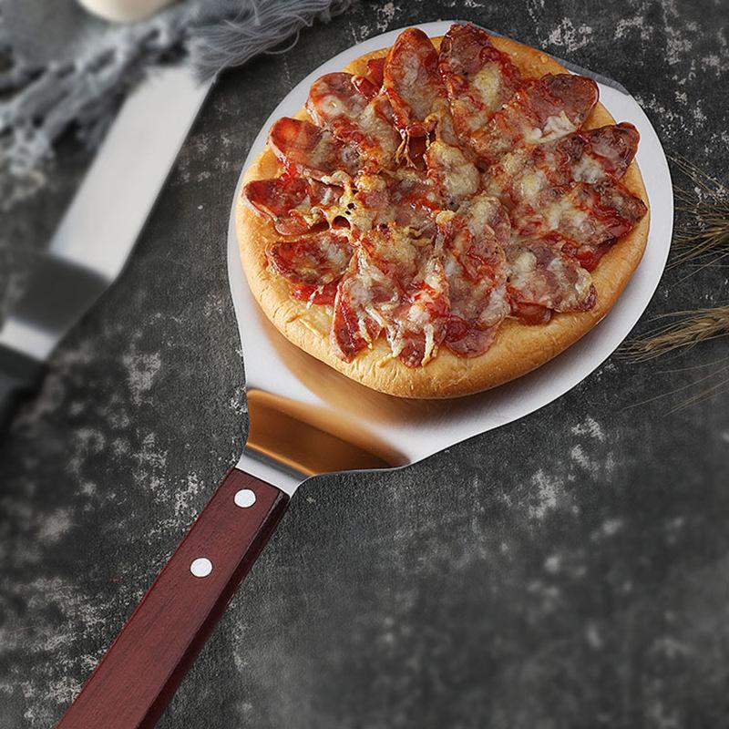 Large Round Stainless Steel Pizza Peel with Wooden Handle - Cake Transfer Tool & Baking Board