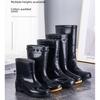 Men's Waterproof Non-Slip Rain Boots - High-Top Rubber Shoes with Velvet Lining, Acid and Alkali Resistant.