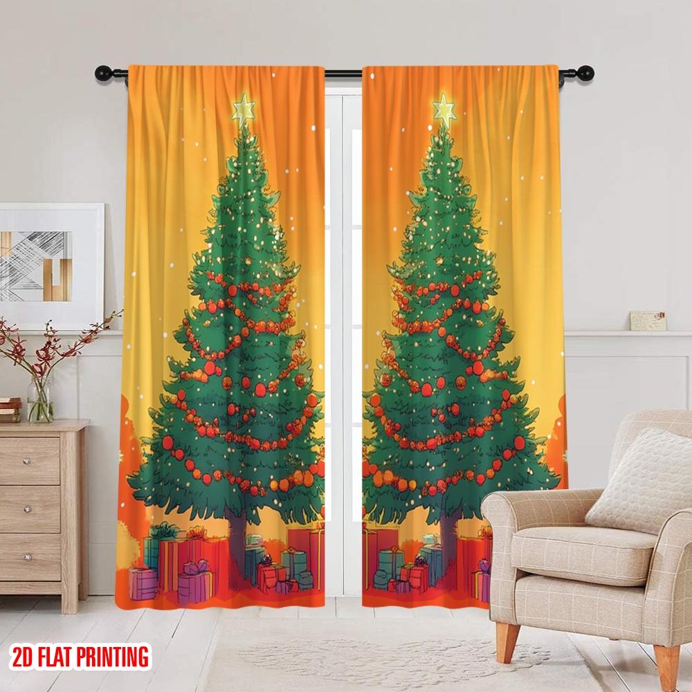 2pcs,2D Plane Printing Light Filtering Curtains Christmas Tree Presents (3) Durable 100% Polyester Fabric (without Rod) Art Deco