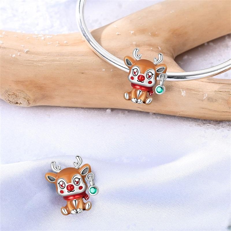 Charms Bead Copper Winter Series Snowman Elk Christmas Pendants Fit Bangle Bracelet Necklace Diy Jewelry