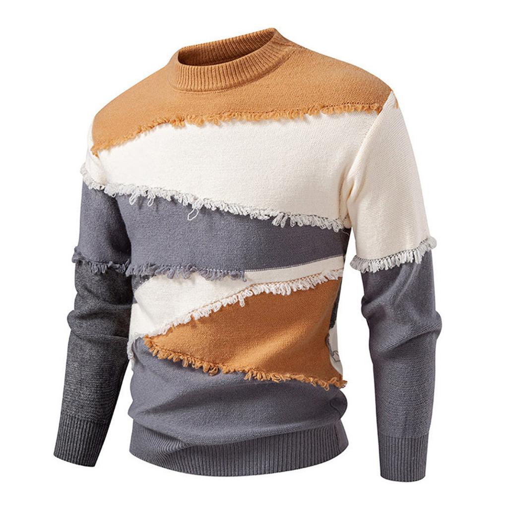 Men's Trendy Round Neck Colorblocked Sweater Men's Pullover Bottoming Sweater