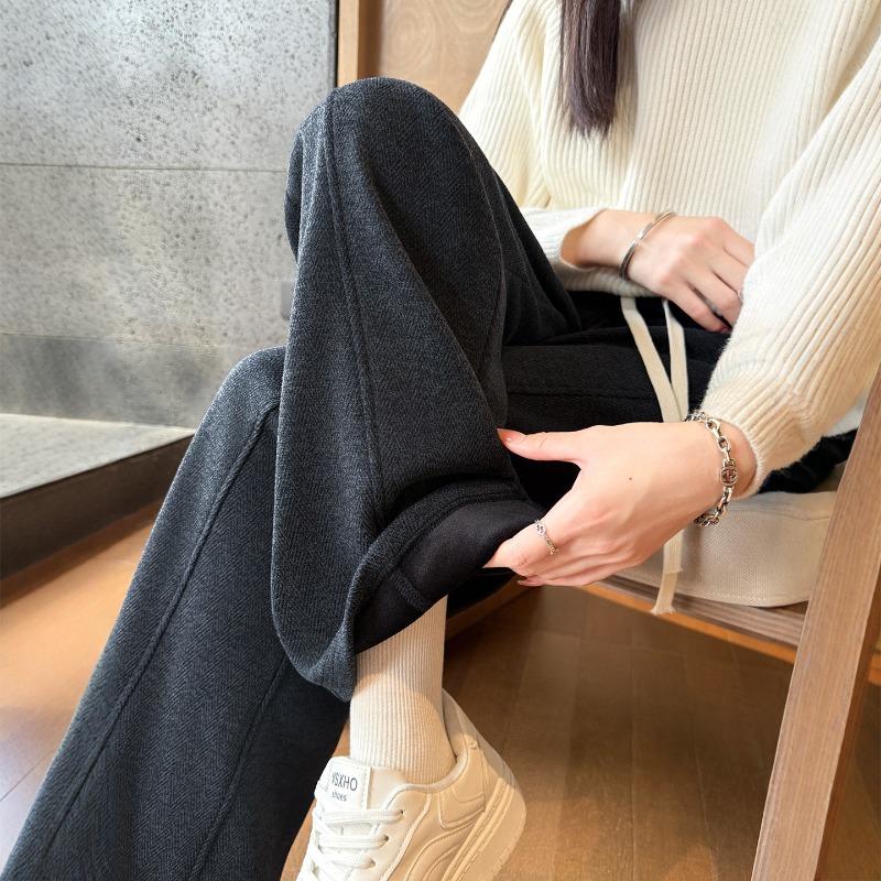 Text Pattern Velvet Wide-leg Pants Women's Autumn and Winter New Casual Woolen Pants Straight Wool Narrow Version Banana Pants