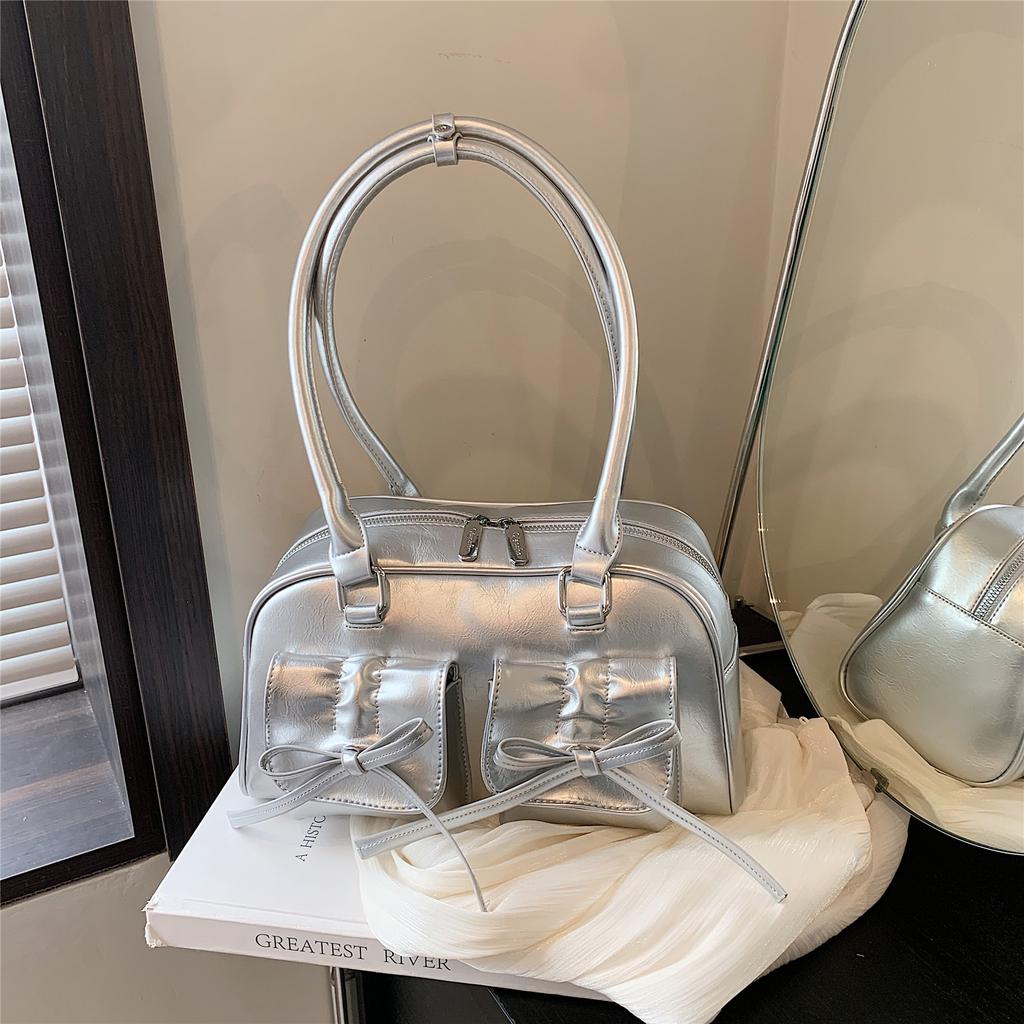 Fashion Underarm Bag Bowknot Armpit Bag Shoulder Bags Handbag Solid Color PU Leather Bag for Travel