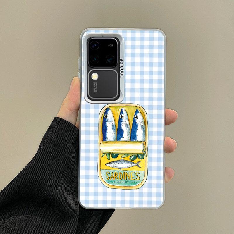For Samsung Galaxy S24 S23 Ultra Plus FE S25 S22 Ultra Plus S21 FE Laser Phone Case Sardines Canned Pattern Shockproof Covers