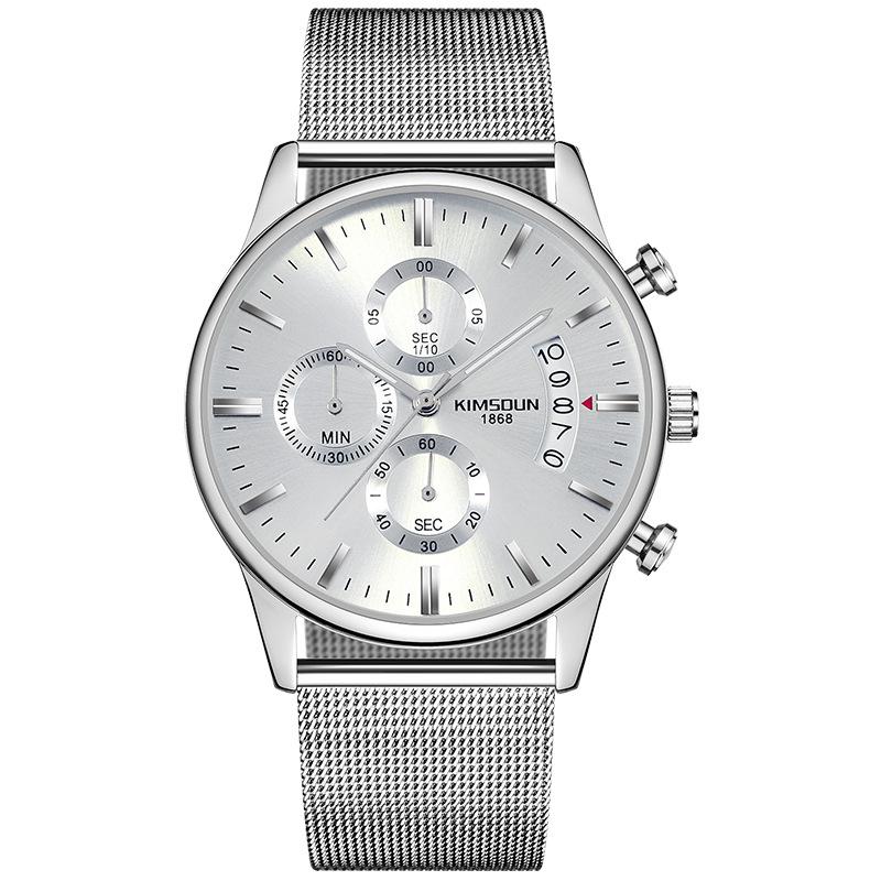 KIMSDUN Uhr Herren Top Marke Luxusuhr Herrenmode Netzarmband Sechs - Pixel Multifunktion Wasserdicht Kalender Quarz Tisch Studenten