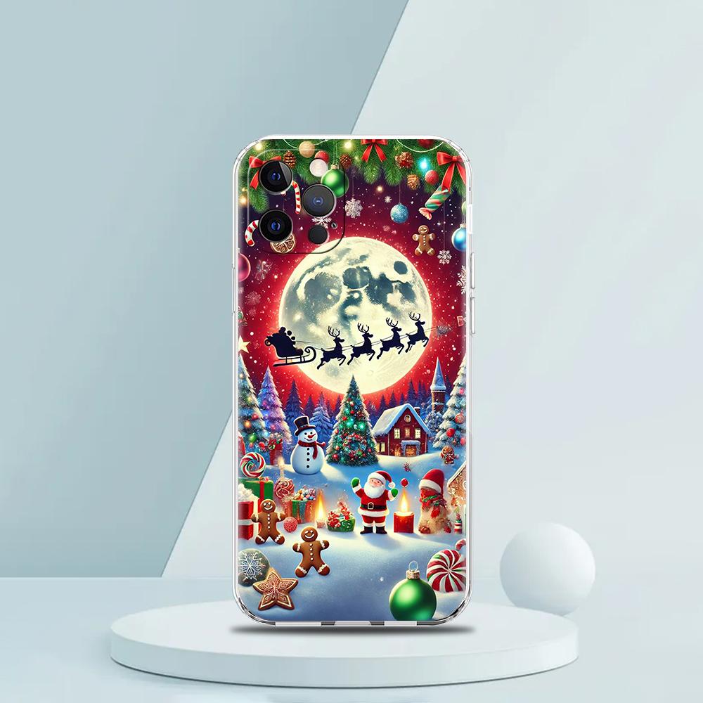 

Мягкий прозрачный чехол-бампер из ТПУ для iPhone 16 15 14 13 12 11 Pro Max XR 8 7 Plus Ударопрочный корпус С рисунком Веселого Рождества for iPhone 16