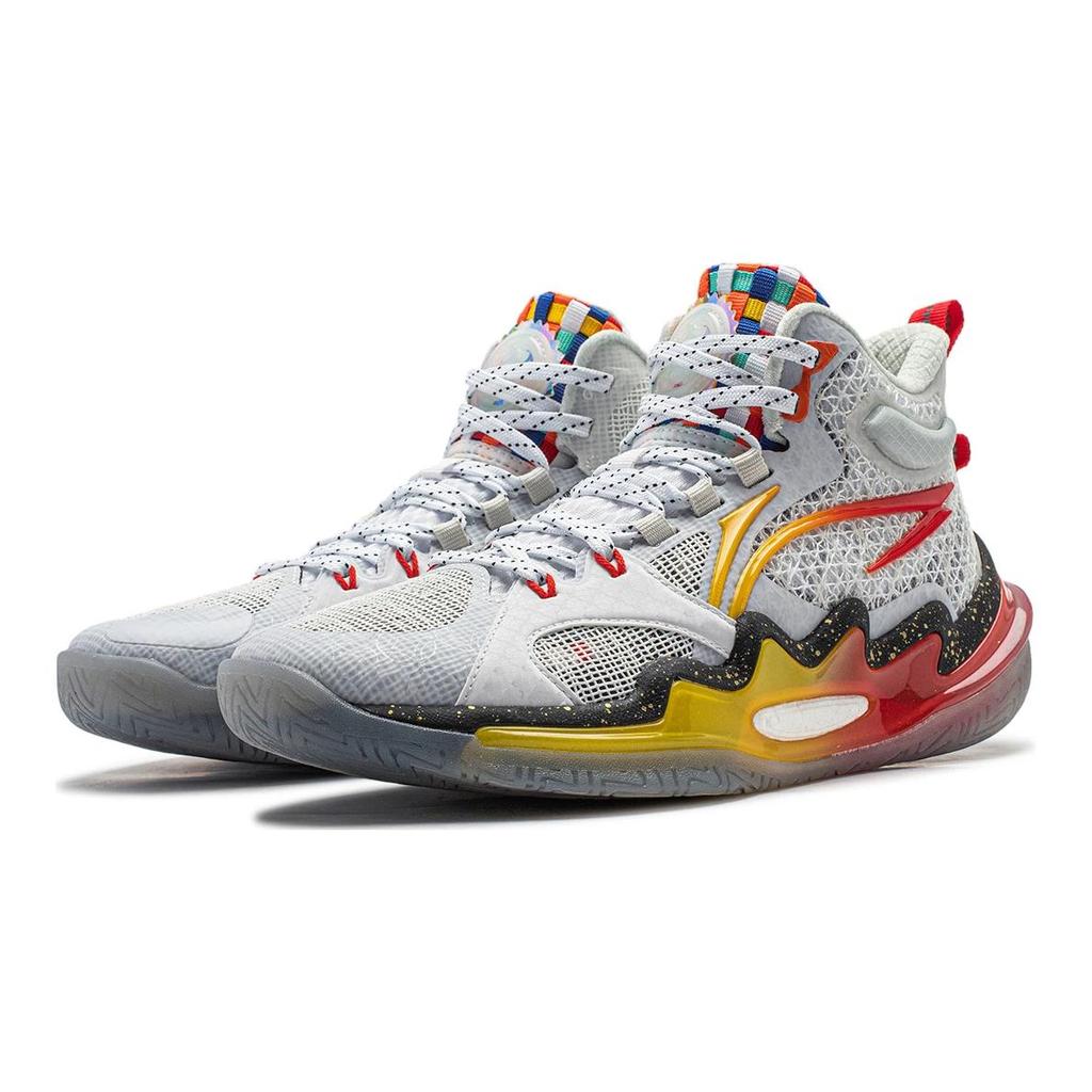 Li Ning Childrens Pioneer Premium 3 V3 Comfortable Sports Breathable Low-Top Basketball Shoes Kids Sneaker White Red YKBU036-1