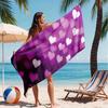 Romantisches Lila Herz Mikrofaser Strandtuch 2D Flach Gedruckt Wasserdicht Sandfest Reise Badetuch Für Meeresurlaub Sonnenbad