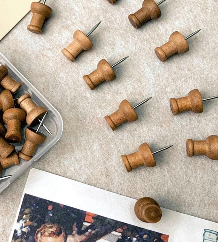 

50pcs Coffee colored retro wooden push pins, felt boards, soft wooden boards, push pins, wooden I-nails China Mainland