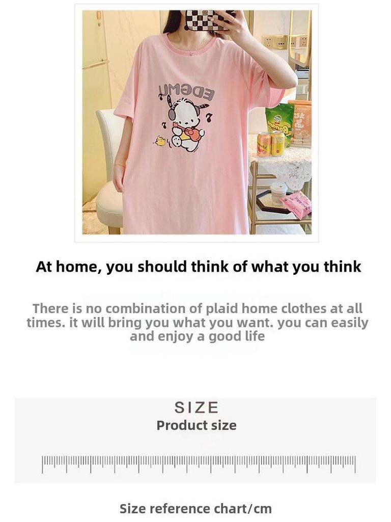 Women's Plus Size Summer Cartoon Nightdress – Lightweight, Round Neck, Short Sleeves, Mid-Length