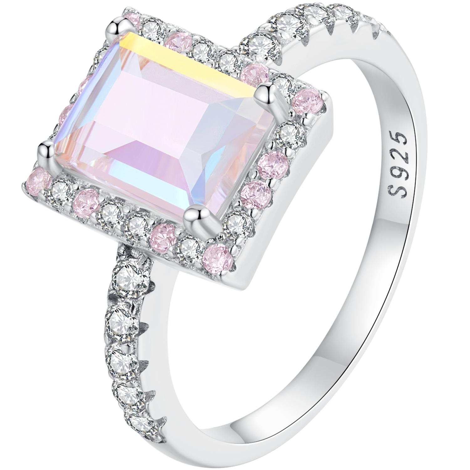 

BAMOER Стерлингового Серебра 925 пробы, огромное кольцо с бабочкой и бантом, радужное прямоугольное кольцо с кристаллами, эффектные кольца для милой девушки, подарок на день рождения 8 серебряный