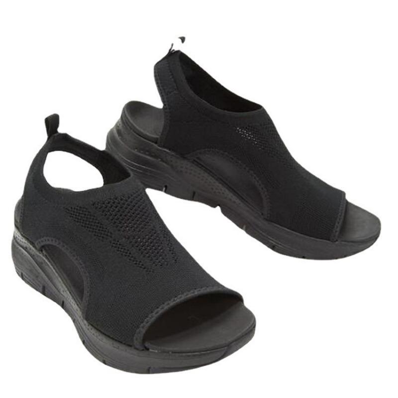 Large Size Thick-bottomed Wind Knitted Rhinestone Hot Drill Breathable and Lightweight Women's Elastic Fly-woven Casual Sandals