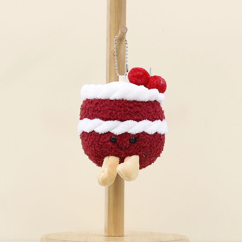 Plush Red Cake Keyring Pp Cotton Fill Soft Toy For Kids Birthday Gift Idea