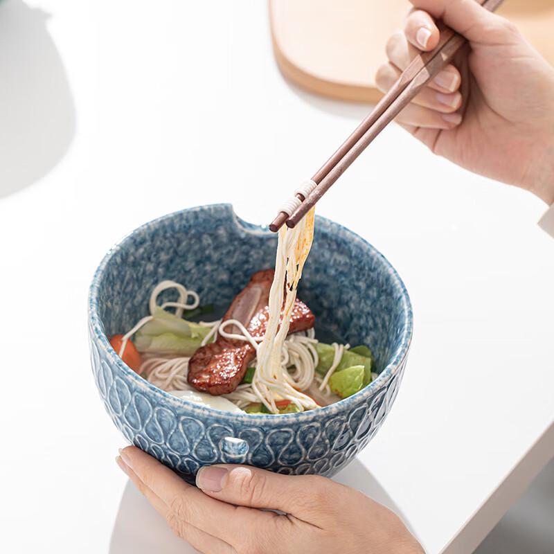 Chinese Style Ceramic Noodle Bowl & Chopsticks Set