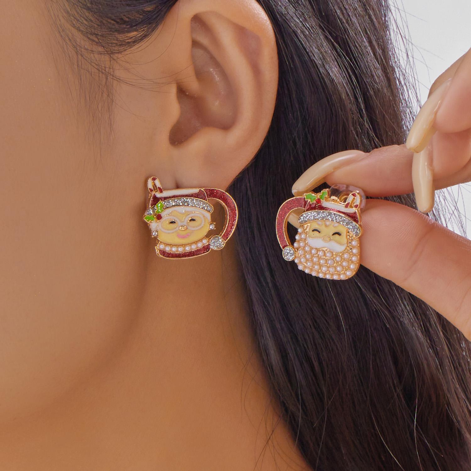 

Christmas Full Imitation Pearl Snowman Dangle Earrings For Women Creative Colorful Candy House Elk Santa Claus Earring Zircon