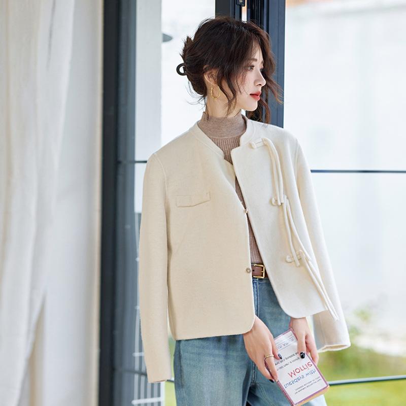 

Двустороннее шерстяное пальто женское осенне-зимнее новое пальто из шерсти класса люкс с воротником-стойкой и застежкой L